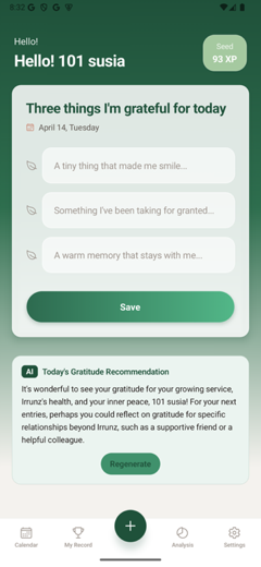 Gratitude Journal app main screen